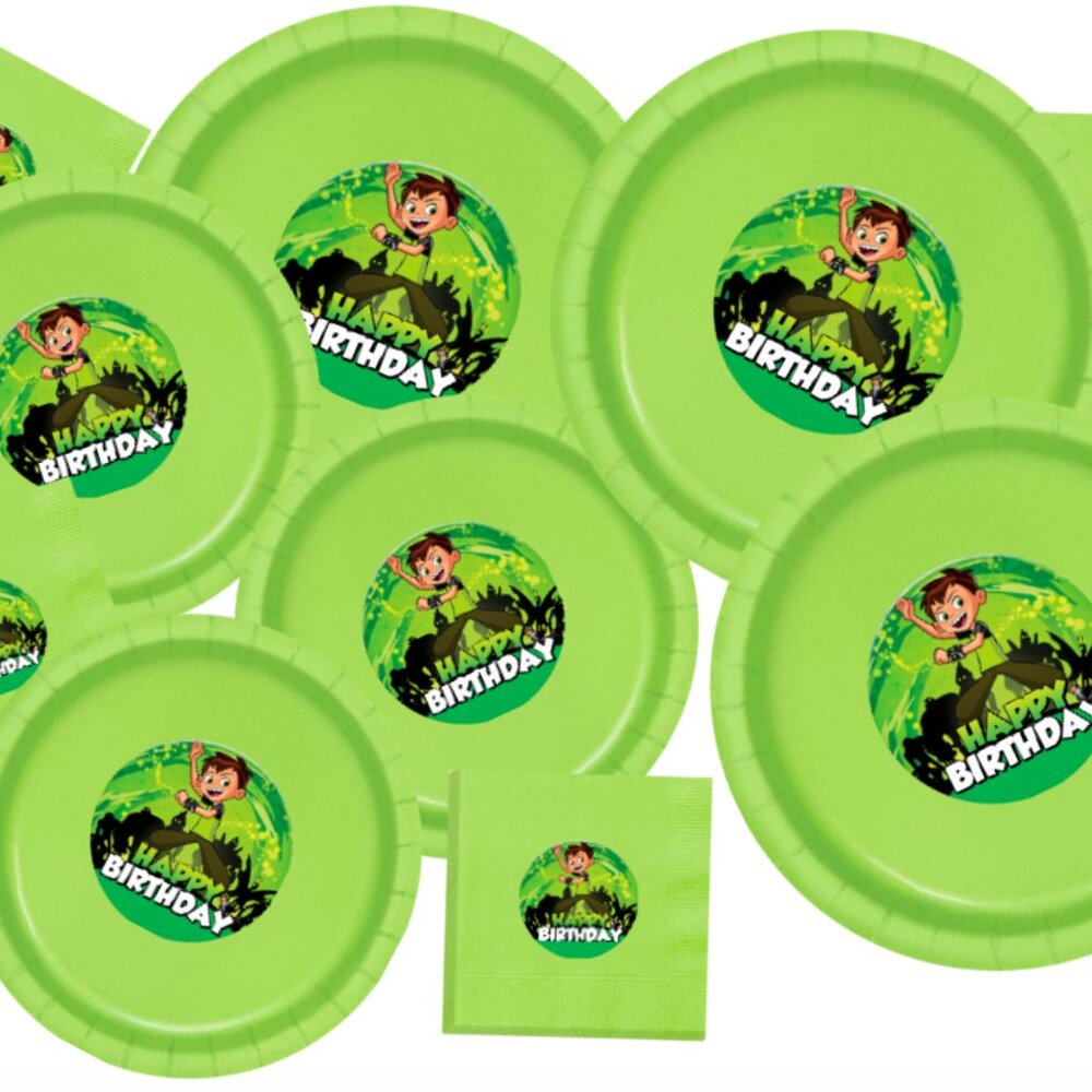 Happy Birthday Party Plates and Napkins Set, Lime Green Design, 45 Piece